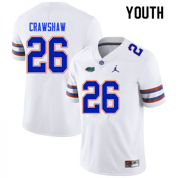 Youth #26 Jeremy Crawshaw Florida Gators College Football Jerseys White